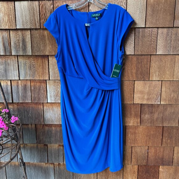 Ralph Lauren Dresses & Skirts - NWT Ralph Lauren Blue Ruched Side Cap Sleeve Dress in Women's 16